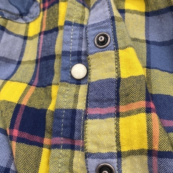 AEO AMERICAN EAGLE Plaid Blue Yellow Flannel Like Snap Front Shirt Fall Winter M - Picture 7 of 7